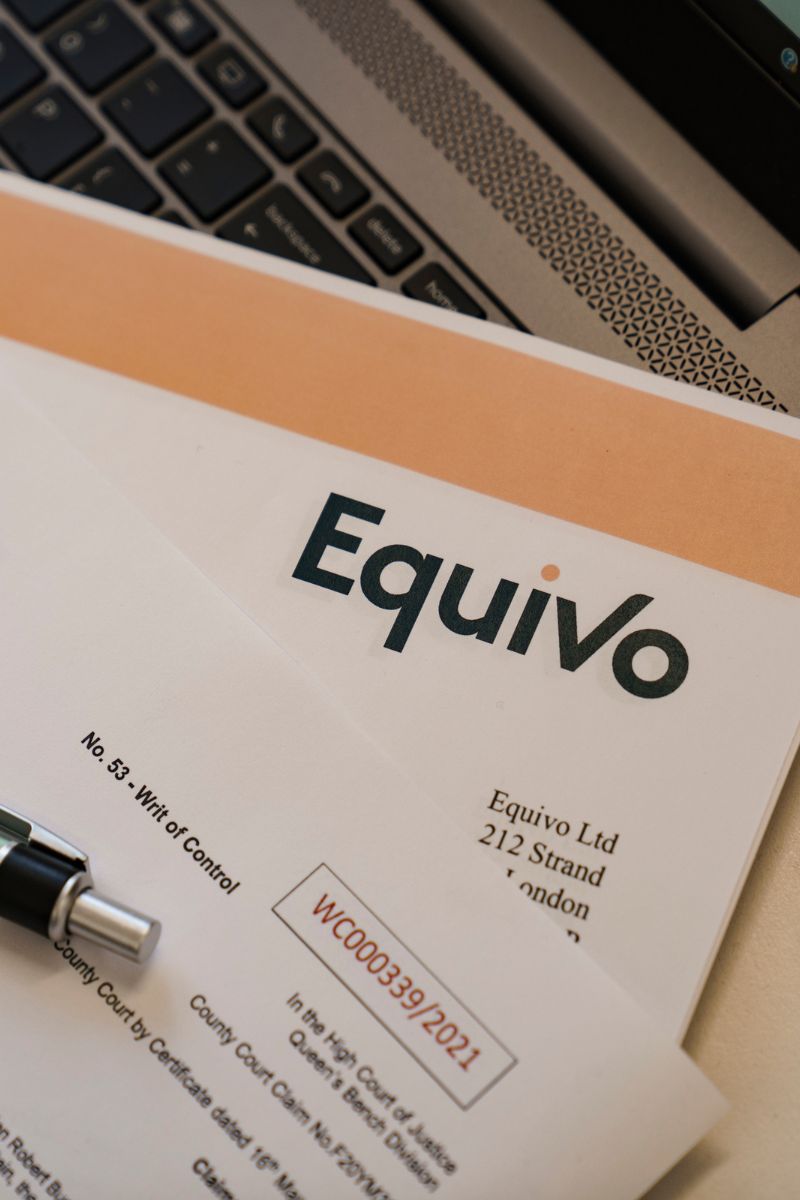 Equivo paperwork showing a writ of control