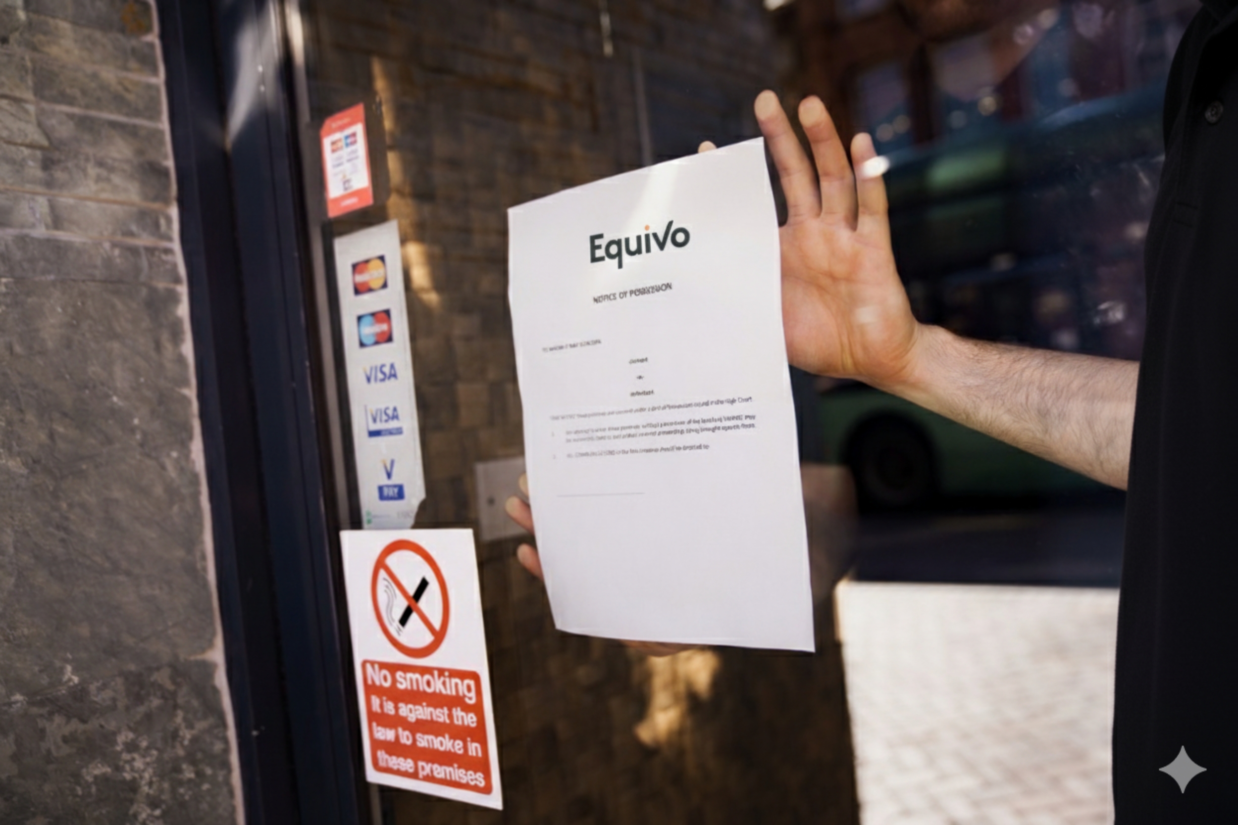 notice of possession being affixed to a shop window
