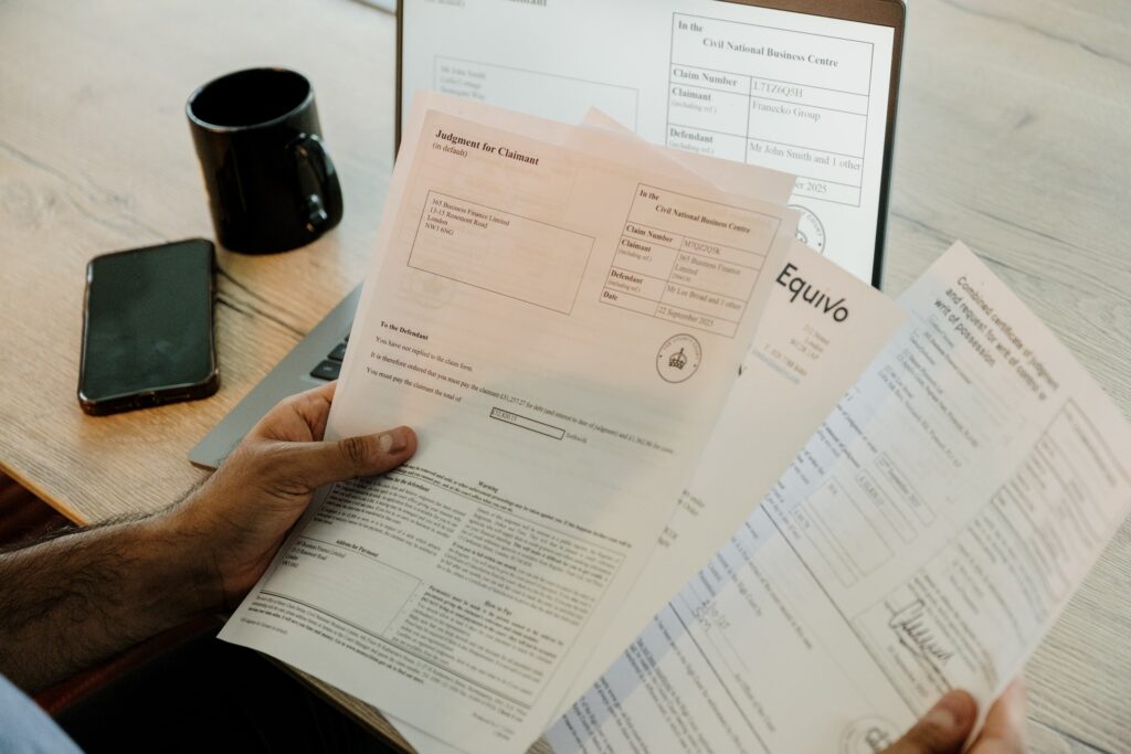 Professional handling debt paperwork 