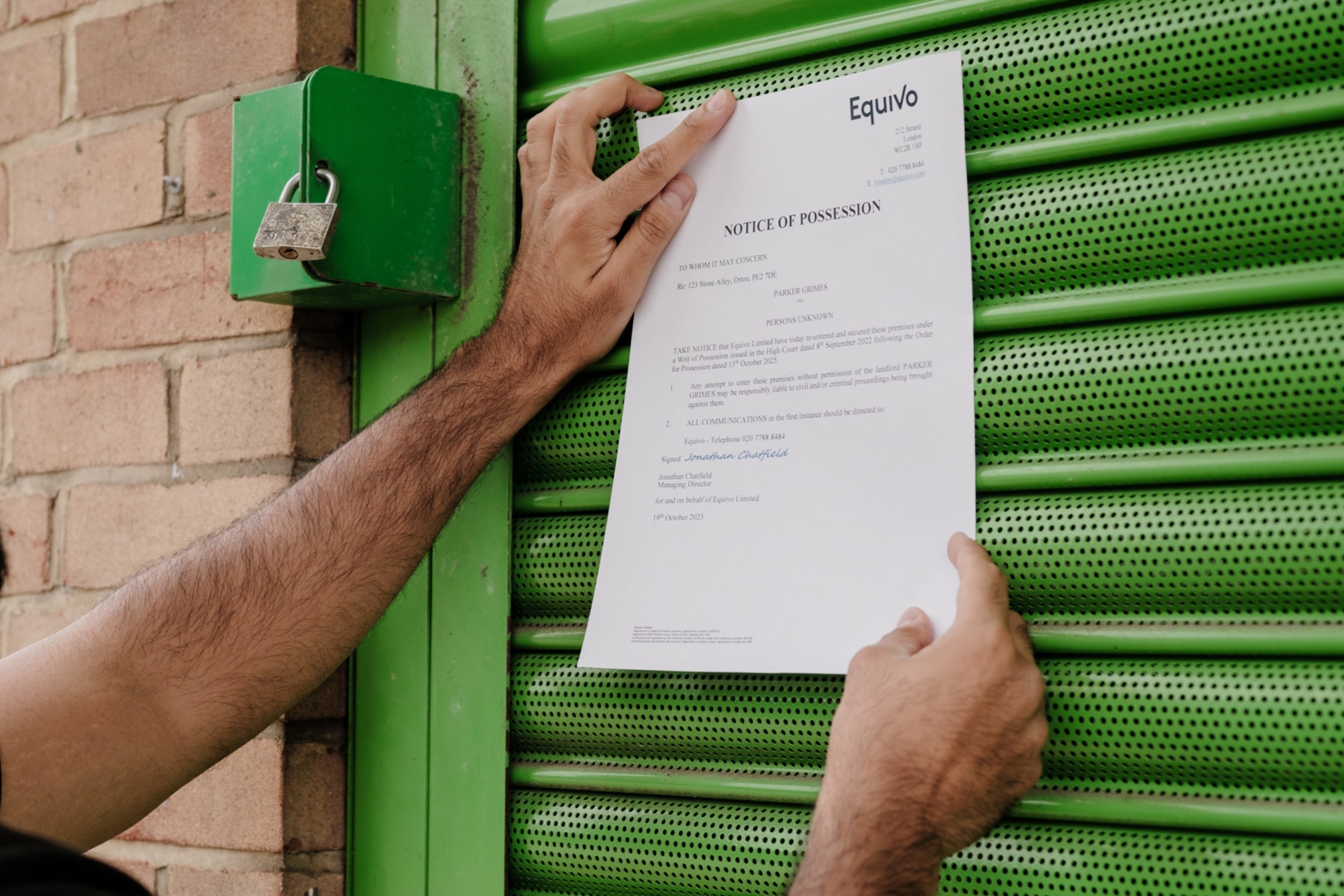 Notice of Possession on shop shutters