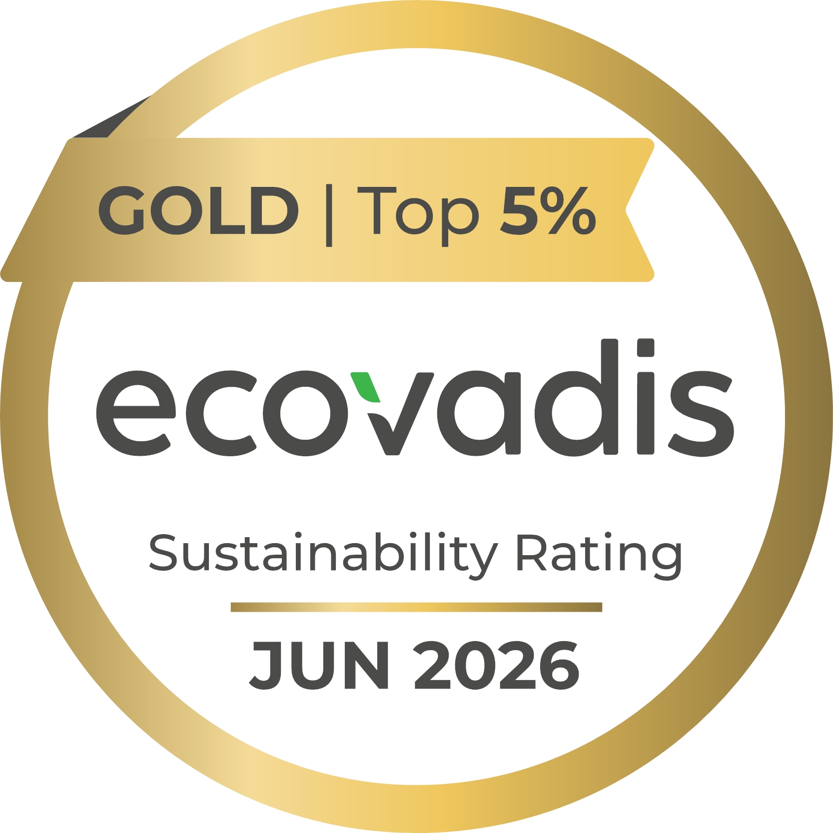 EcoVadis Gold rating, top 5%
